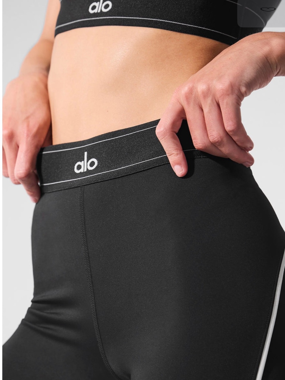ALO air-lift Yoga Black High-Rise Leggings with Logo Waistband